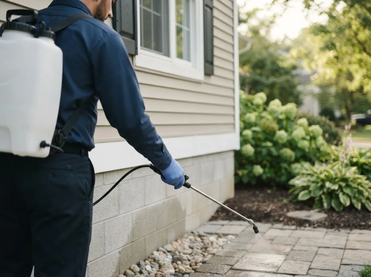 Pest control technician inspecting a home in Ontario, NY